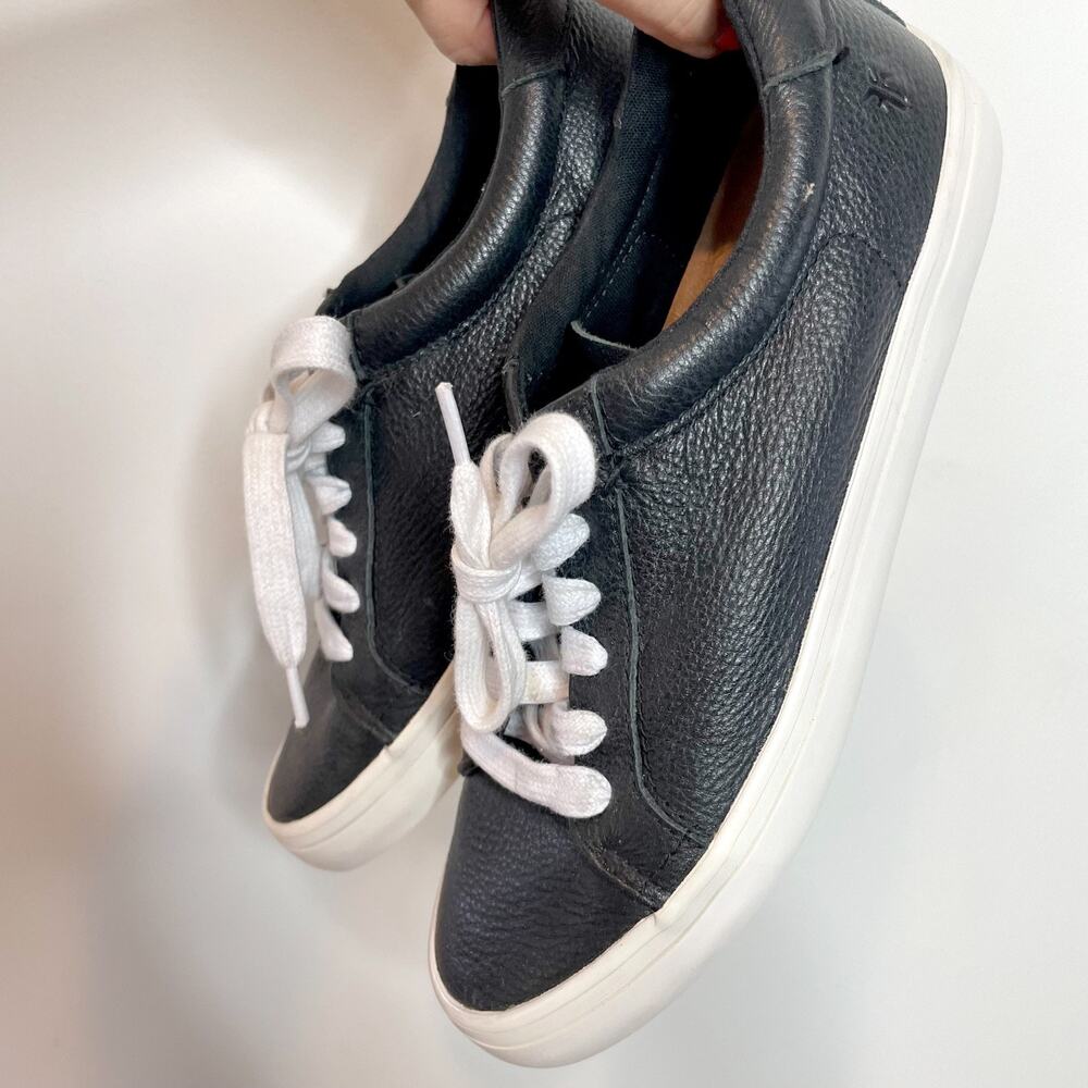 Frye Black Leather Shoes Low Top Sneakers Sz 6.5 Minimalist Quiet Luxury Capsule - Picture 3 of 7